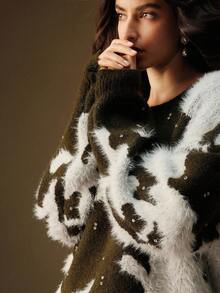 Anewsta 复古宽松优雅加厚柔软貂绒绿色圆领套头毛衣，女士款，圣诞毛衣，新年秋冬装，优雅别致，时尚有型，适合圣诞节、外出、冬季穿着，舒适保暖。 - 彩色 - 查看 8