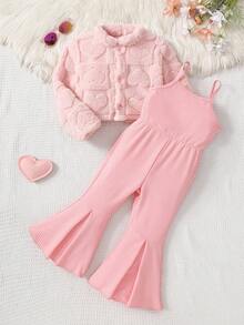 Young Girls T-Shirt Set - Pearl Black Pants & White T-Shirt Fall Winter - Pink - View 3