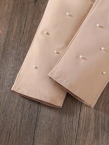 SHEIN Beaded Bowknot Waist Casual Young Girls Pants Fall Winter - Khaki - View 6