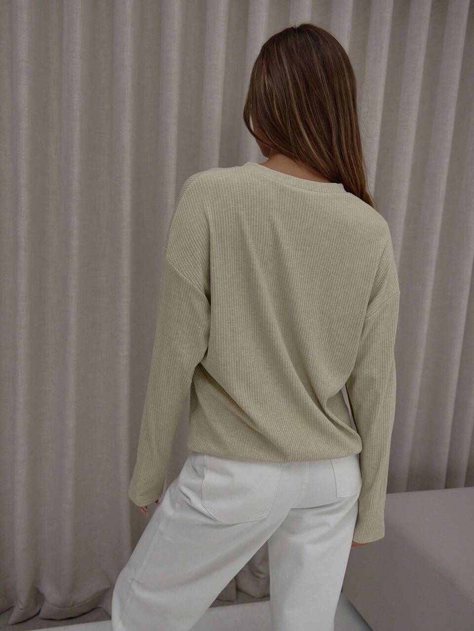 V-Ausschnitt gerippter überschnittener Langarm-Oberteil, süß, elegant, sexy Streetwear für Nachtausgänge, Feiertage, Partys im Frühling und Sommer