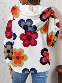 SHEIN LUNE Women's Knitted Sweatshirt Sweatshirt, Suitable For Autumn/Winter Button Up Flower Blouse Women Hooded Blouses Flower Tops For Women Floral Print Hoodies For Women Women Blouses Long Sleeve,Fall - Multicolor - View 2