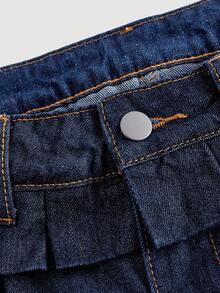 SHEIN MOD 女式休闲水洗喇叭牛仔裤 - 藍色 - 查看 3