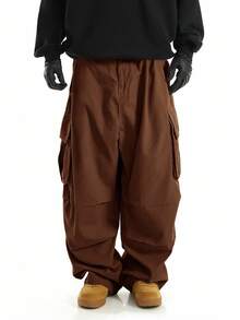 Manfinity Roghcode Loose Men's Flap Pocket Side Drawstring Waist Cargo Pants, For Fall - Rust Brown - View 5