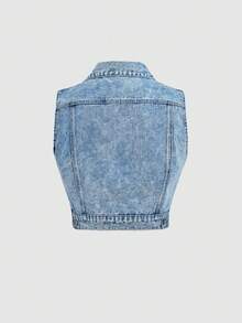 SHEIN MOD Plus Size Women Casual Versatile Front Tie Denim Vest Jacket - Blue - View 2