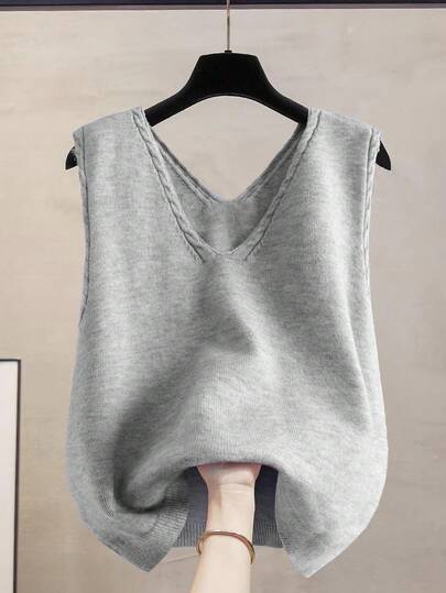 Linhara Plus Size Casual Solid Color Knit Vest