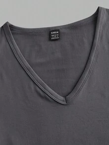 SHEIN EZwear 3 件女式深 V 领紧身休闲短袖基本款分层长袖 T 恤套装，黑色、白色、深灰色，适合春夏季 - 彩色 - 查看 8
