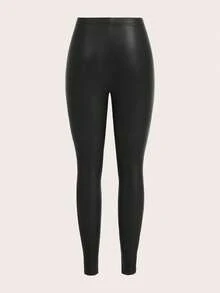 Slaydiva 2 sztuki obcisłych legginsów damskich, materiał PU, swobodny - Czarne - Zobacz 8