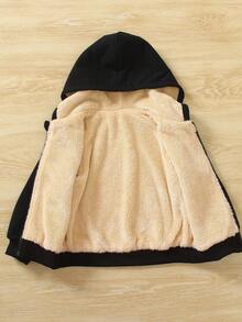 SHEIN Genkimix Kids 1 件休闲学院风可爱简约纯色连帽羊毛夹克，适合日常穿着、上学、郊游、户外活动、秋冬