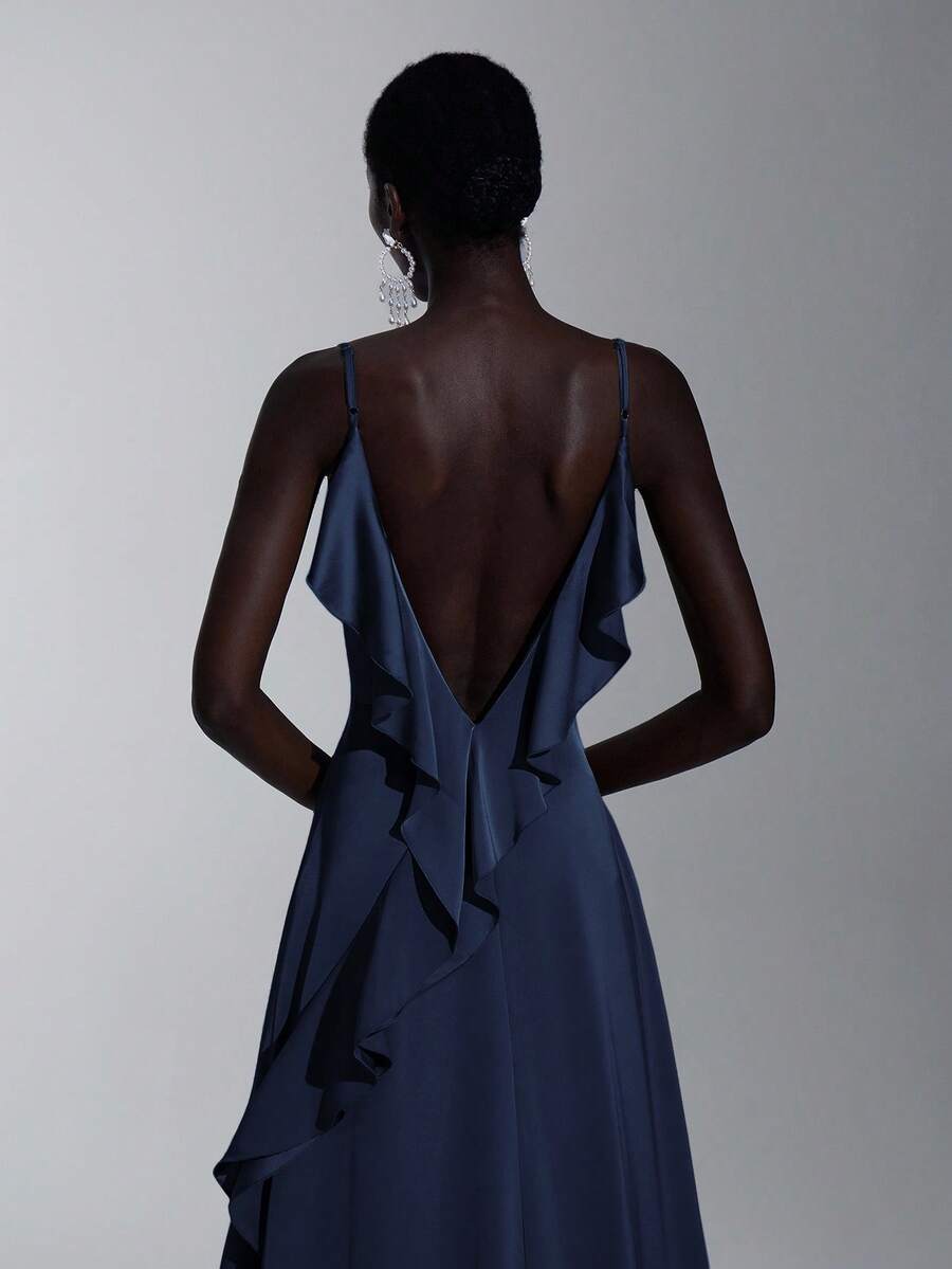 Elitara Elegante y lujoso vestido de dama de honor con volantes en verde - Azul Marino - Ver 1
