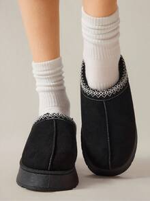 Solecia Botas de nieve para mujer con suela gruesa, aislamiento térmico de punto y cómodas - Negro - Ver 9