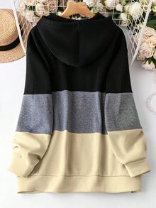 EMERY ROSE Women's Plus Size Contrast Drawstring Sweatshirt Plus Size Sweatshirts Women Sweatshirt With Zipper - Multicolor - View 2