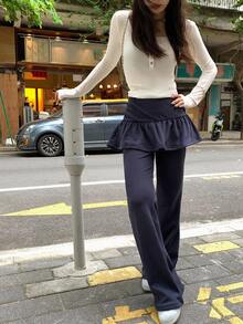 DAZY Pantalones casuales de mujer con dobladillo de volantes para otoño