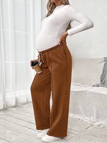 SHEIN Fall Clothes,Autumn Clothes,Maternity Autumn/Winter Clothes Maternity Solid Color Drawstring Waist Pockets Thermal Lined Loose Casual Sweatpants