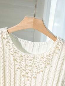 Resyla 时尚休闲度假优雅女士圆领珍珠针织毛衣背心 - 白色 - 查看 4