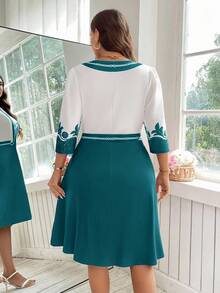 SHEIN Clasi Plus Size Women Floral Print 2 In 1 3/4 Sleeve Elegant Dress