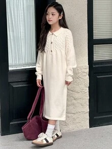 Dazy Kids Vestido suéter de malha para meninas pré-adolescentes