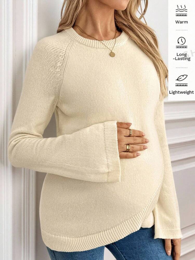 SHEIN Suéter de manga larga, minimalista y casual de unicolor para maternidad - Albaricoque - Añade 3