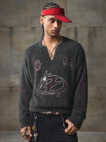 AXEPEAK Men's V-Neck Long Sleeve Knitted Casual Pullover Sweater, Fall Winter - Grey - View 5