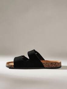 Solecia 时尚扣平底软木拖鞋，度假风格夏季男士沙滩带户外休闲凉鞋 - 黑色 - 查看 3