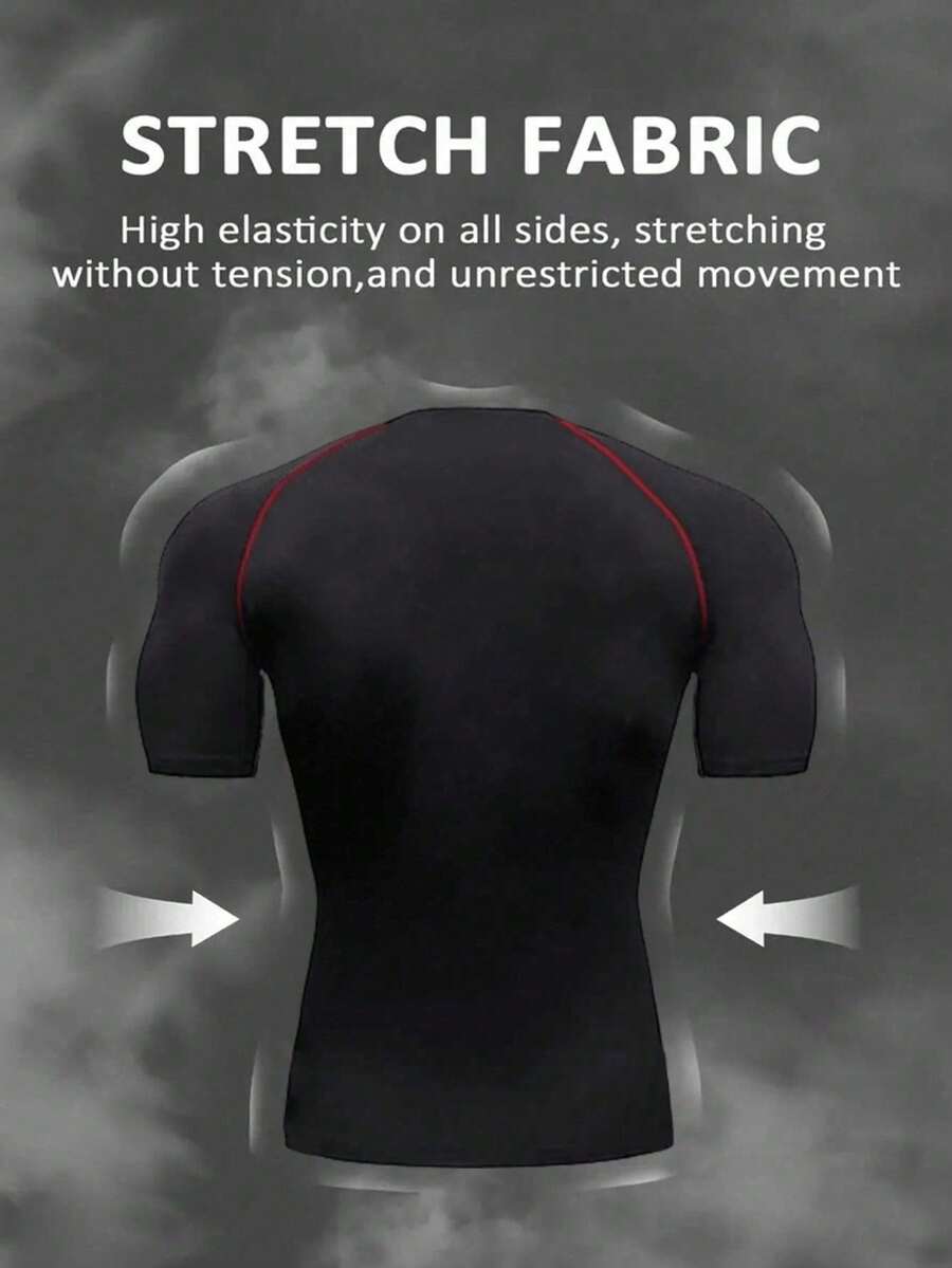 Gym Rark 2 piezas Camiseta deportiva de compresión para hombres con mangas raglán, estampado de alas y eslogan, y ribete de contraste - Negro - Ver 1