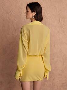Chiquease 休闲褶皱长袖黄色连衣裙 - 黃色 - 查看 2