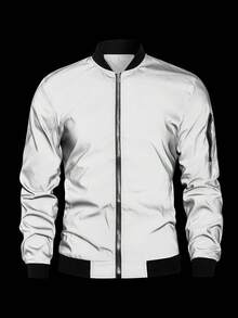 Manfinity Homme Men's Reflective Outdoor Windbreaker Jacket, Glow-In-The-Dark Outerwear, Fall - Grey - View 3