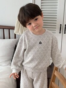 DAZY 2 件套男宝宝韩版休闲长袖 T 恤和宽松裤子睡衣套装秋冬 - 白色 - 查看 6