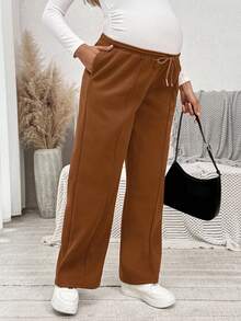 SHEIN Fall Clothes,Autumn Clothes,Maternity Autumn/Winter Clothes Maternity Solid Color Drawstring Waist Pockets Thermal Lined Loose Casual Sweatpants