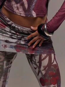 MUSERA Skirt Overlay Mesh Printed Fitted Flare Trousers Cool Girl Fall Going Out Sexy Women Party Elegant - Multicolor - View 5