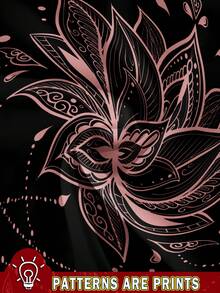 SHEIN Essnce Áo hai dây cổ bó in họa tiết hoa sen tối giản giản dị dành cho nữ, phù hợp cho mùa hè - màu đen - Xem 3