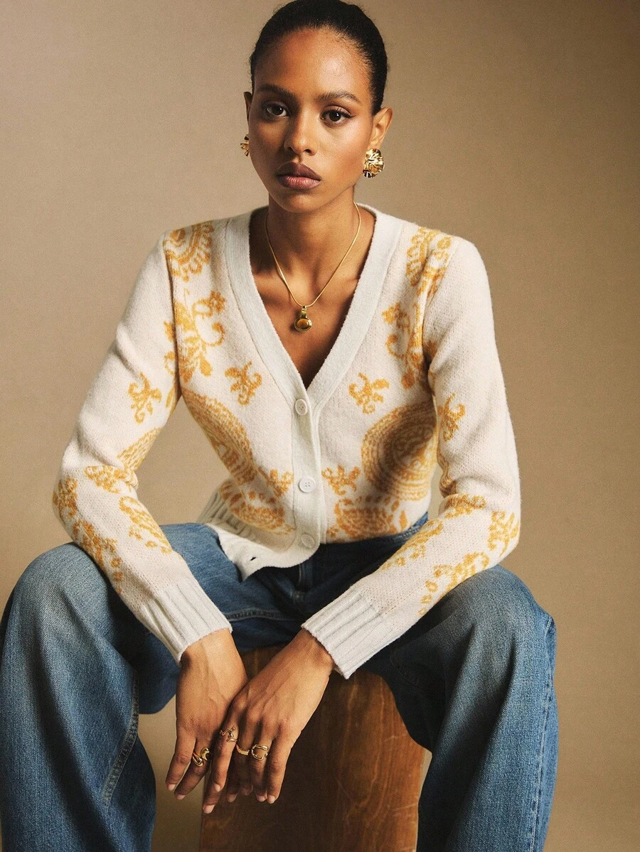 Poéselle Cardigan lavorato a maglia elegante, retrò e romantico, versatile e minimale, da donna - Bianco - Visualizzare 1