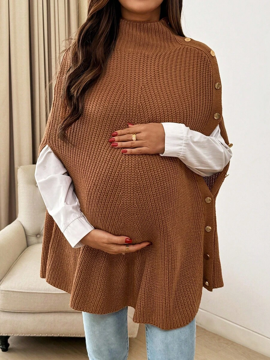 SHEIN Casual Solid Color Loose Maternity Sweater, Halloween - Brown - View 1