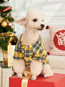 PETSIN Christmas Plaid Yellow & Blue Pet Shirt - Multicolor - View 7