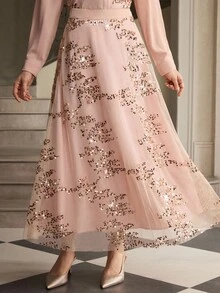 ZEYLAH Glamorous Romantic Women's Sequin & Mesh Design Fashion A-Line Skirt