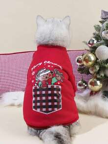 PETSIN 1件宠物圣诞主题羊毛红色运动衫 - 紅色 - 查看 3