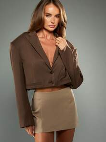 MISSGUIDED Sacou scurt și elegant pentru femei, stil profesional, cu croială scurtă, stil business, birou, ținute formale, croială, sacou de zi cu zi, piesă de modă - cafea maro - Vizualizare 1