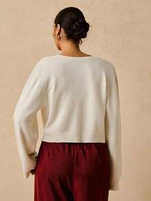Travachic Cárdigan de mujer de talla grande bordado para otoño/invierno - Blanco - Ver 2