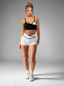 Missguided x Playboy 对比色拼接运动胸罩，耐冲击，吸湿排汗，运动支撑上衣，适合瑜伽、跑步、普拉提、工作室健身、积极生活方式 - 黑色 - 查看 3