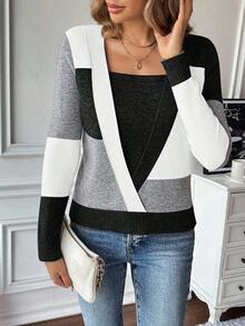 EMERY ROSE Women's Casual Crew Neck Long Sleeve Sweater, Suitable For Business Commute - Multicolor - View 6