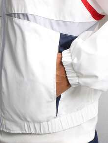 SUMWON 插肩色块尼龙常规版型轻便夹克休闲外套秋季春季街头风衣外套 - 白色 - 查看 5