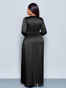 SOLERSUN Váy bó sát bằng vải satin trơn màu trơn thanh lịch dành cho nữ mùa thu đông, thích hợp cho trang phục dự tiệc tối giản, hẹn hò, dự tiệc cưới, dự tiệc tốt nghiệp, váy bóng, váy đen, váy thu, váy đông dành cho nữ, Halloween, Giáng sinh, năm mới, váy dạ hội - màu đen - Xem 2