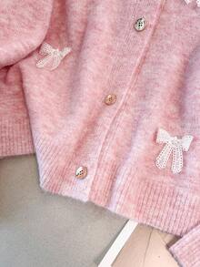 GlowEve CURVE 大码蝴蝶结装饰休闲长袖前扣开衫 - 粉色 - 查看 6