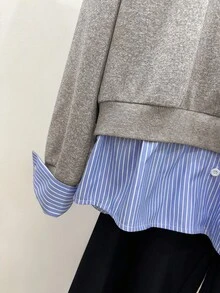 INAWLY 女士字母条纹印花休闲长袖套头衫