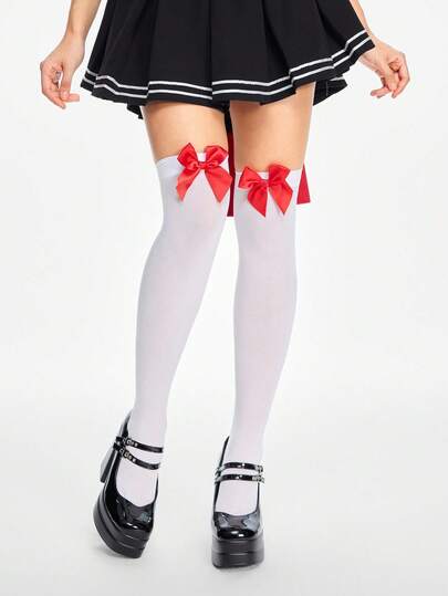 Kawaii 1 Pair Fashionable Oversized Bow Over-The-Knee Socks For Women