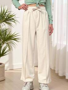 SHEIN Teen Girl Drawstring Waist Seam Detail Joggers - Apricot - View 3