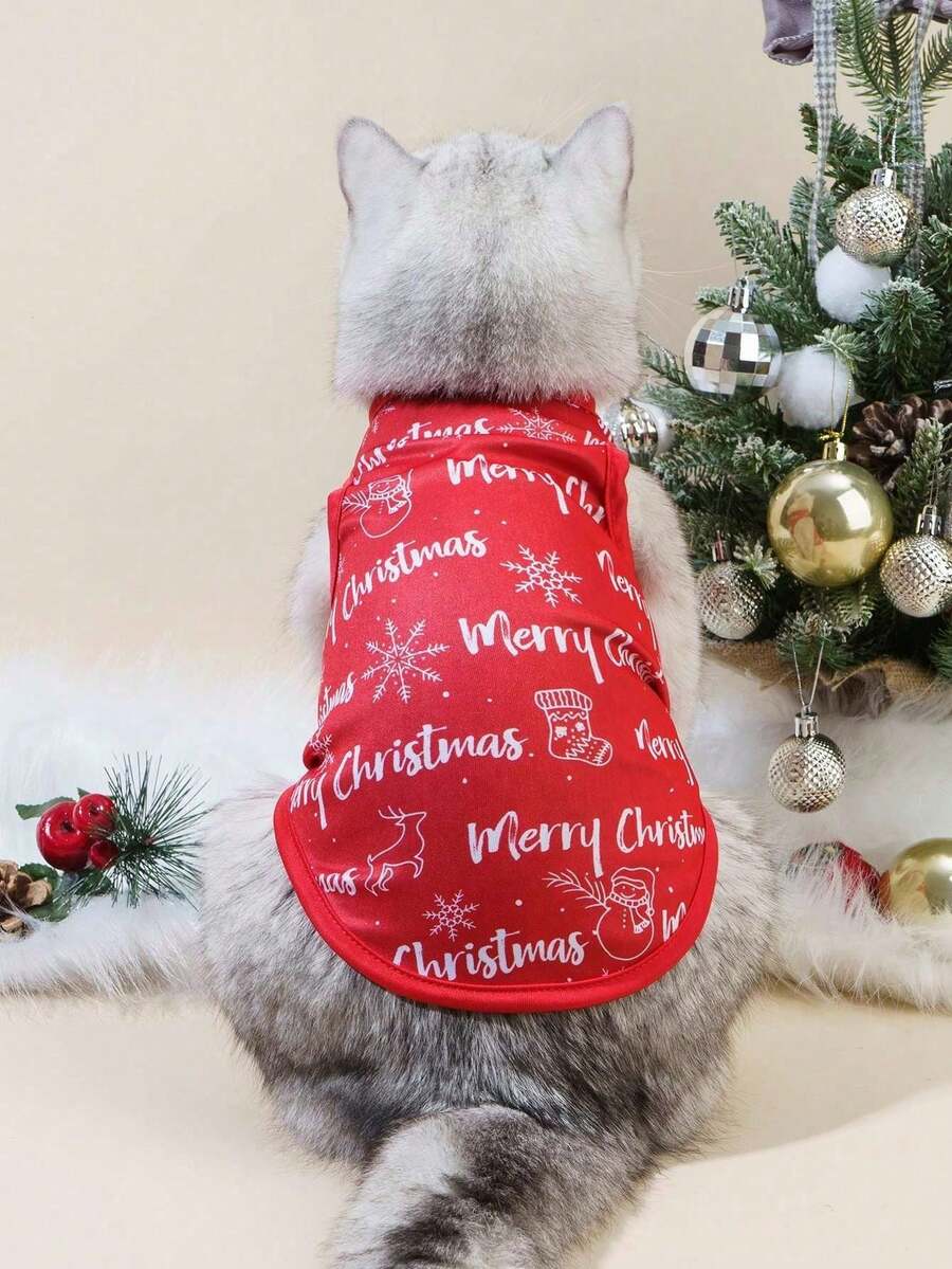 PETSIN 1 chiếc áo vest thoáng khí cho thú cưng in chữ Giáng sinh - Nhiều màu - Xem 1