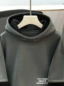 SHEIN 青少年休闲街头时尚文字图形印花撞色舒适纯色长袖圆领运动衫，适合通勤、上学、日常休闲、旅行、运动、秋冬 - 彩色 - 查看 5