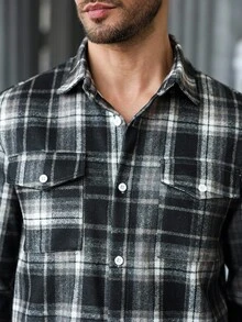 Manfinity CasualCool 男士纽扣前长袖格子夹克，休闲日常装，秋季男装，冬季男士夹克，保暖夹克，格子衬衫 - 彩色 - 查看 5