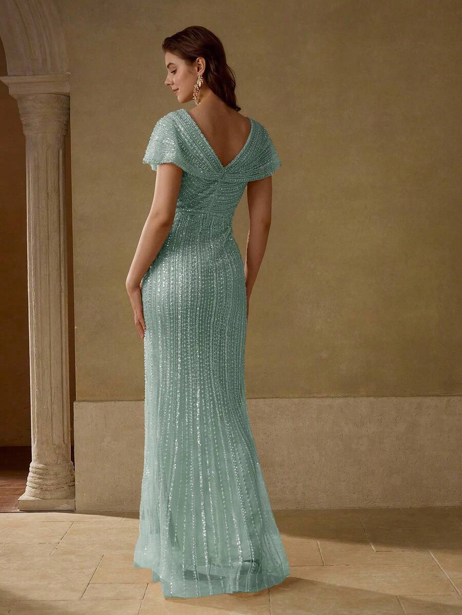 MOTF Soiréza CONTRAST SEQUIN RUCHED EVENING DRESS - Green - View 2