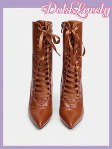 Dola Lovely Fashionable Women's Pointed Toe High Heel Boots, Sexy Pink Shaft Boots, Warm & Fluffy - Brown - View 9